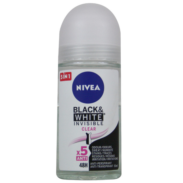 رول مام ضد تعریق 48 ساعته نیوآ زنانه مدل NIVEA BLACK & WHITE INVISIBLE CLEAR حجم 50 میلی لیتر (دو لیبل-اصل آلمان )