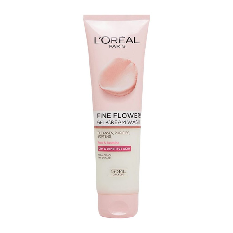 ژل شستشوی صورت گل رز لورال اورجینال فرانسه مخصوص پوست های خشک و حساس حجم 150 میل L'Oreal Fine Flowers Gel Cream Wash 150ml