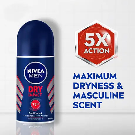 مام رول ضد تعریق 72 ساعته مردانه NIVEA نیوآ مدل DRY IMPACT حجم 50میلی لیتر (دو لیبل-اصل آلمان )