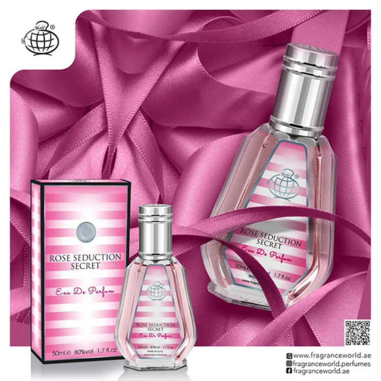 ادکلن زنانه ویکتوریا سکرت بامبشل Rose Seduction Secret فرگرانس ورد حجم ۵۰ میل | Fragrance World Rose Seduction Secret 50 ml