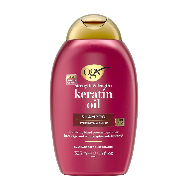 شامپو تقویت کننده مو او جی ایکس مدل Keratin Oil حجم 385 میلی لیتر