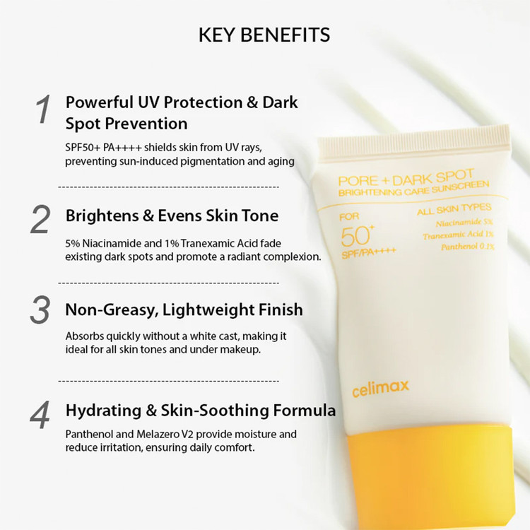 کرم ضد آفتاب ضد لک ، روشن کننده و کوچک کننده منافذ پوست ++++SPF 50 PA سلیمکس Celimax اورجینال کره حجم ۵۰ میل