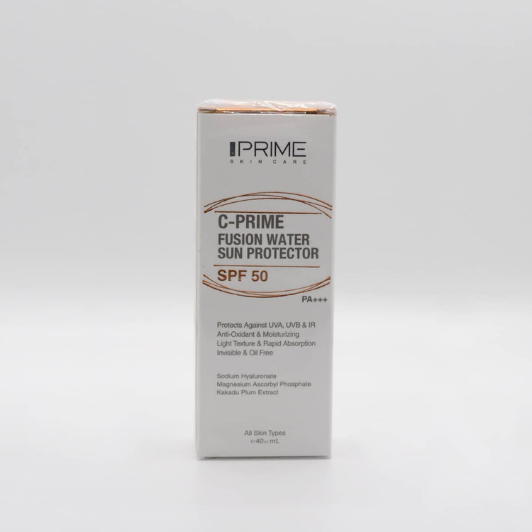 فلوئید ضد آفتاب بی رنگ پرایم PRIME مدل فیوژن واتر حاوی ویتامین سی+++SPF 50 PA مناسب صورت و دور چشم با SPF50 حجم 40 میلی لیتر