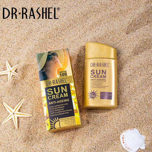 کرم ضد آفتاب طلا کلاژن ضد پیری دکتر راشل اورجینال وزن ۸۰ گرم | DR RASHEL Gold Collagen Sun Cream 80g