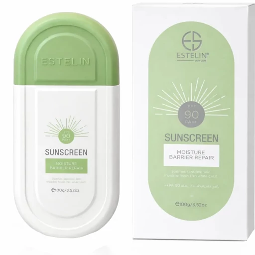 کرم ضد آفتاب بی رنگ سبز ضد جوش و ترمیم کننده ++SPF90 PA استلین ESTELIN وزن ۱۰۰ گرم