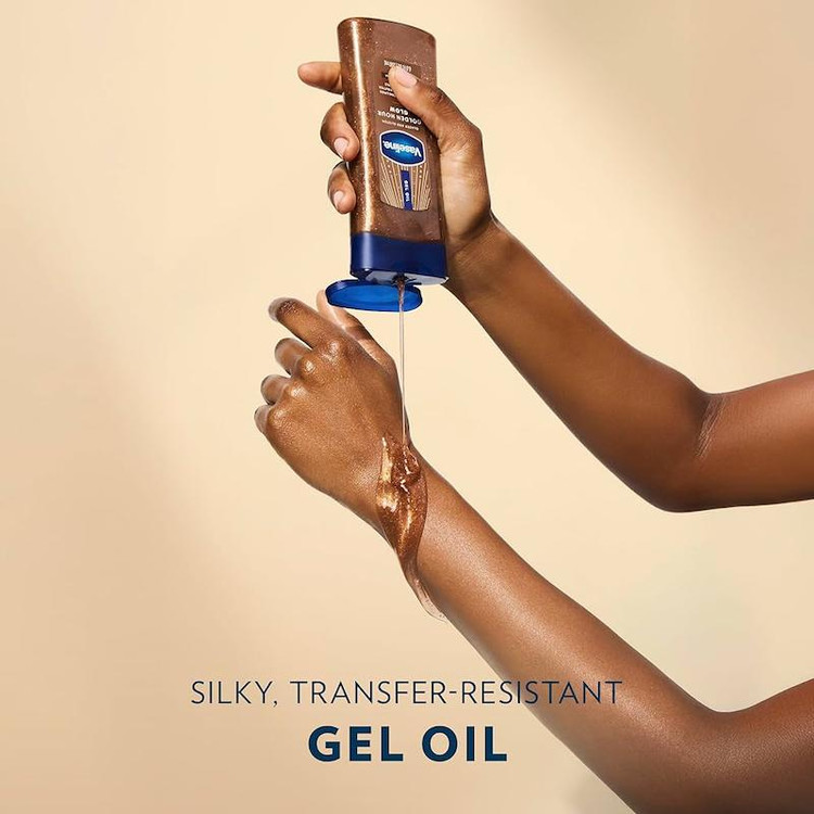 روغن ژل بدن شاین دار (شیمر) وازلین اورجینال مدل GOLDEN Hour Glow با رایحه وانیل کاکائو حجم 200 میلی لیتر