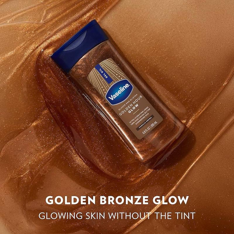 روغن ژل بدن شاین دار (شیمر) وازلین اورجینال مدل GOLDEN Hour Glow با رایحه وانیل کاکائو حجم 200 میلی لیتر