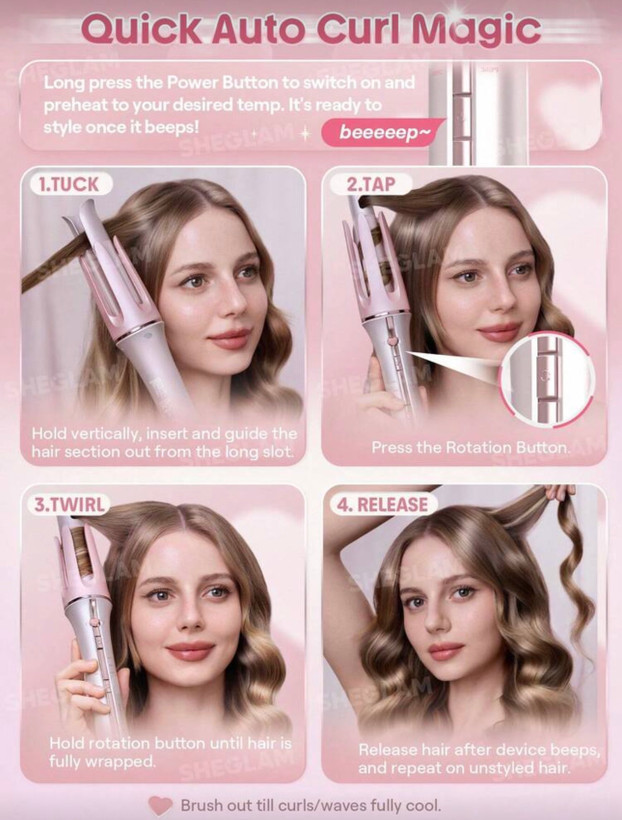دستگاه فرکننده مو رنگ صورتی کرلی شیگلم Sheglam اورجینال سایز 25 میلی متر