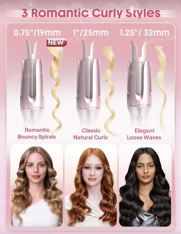 دستگاه فرکننده مو رنگ صورتی کرلی شیگلم Sheglam اورجینال سایز 25 میلی متر