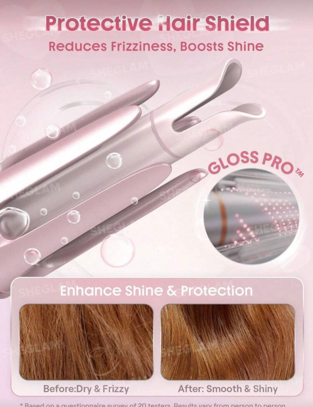 دستگاه فرکننده مو رنگ صورتی کرلی شیگلم Sheglam اورجینال سایز 25 میلی متر