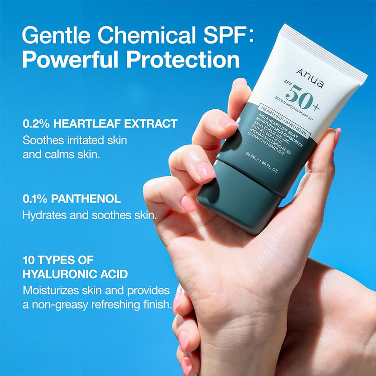 کرم ضد آفتاب مرطوب کننده و تسکین دهنده ++++SPF50 PA آنوا Anua حجم ۵۰ میل