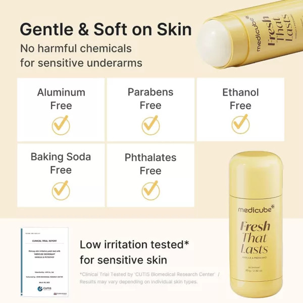 دئودورانت مدیکوب Fresh That Lasts روشن کننده و از بین برنده تیرگی زیر بغل با رایحه وانیلا و پسته وزن ۸۳ گرم