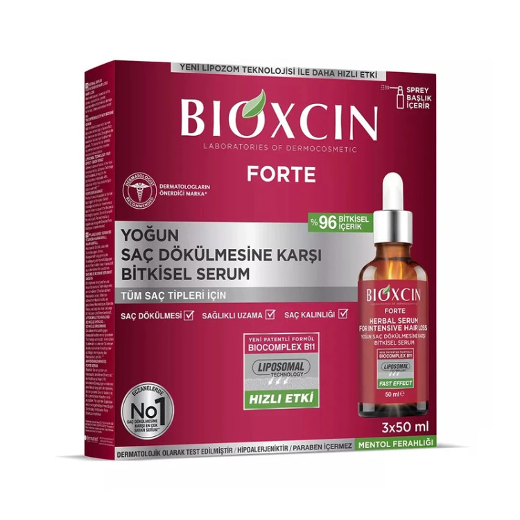 پک ۳ عددی سرم مو گیاهی ضد ریزش و تقویت کننده بیوکسین Bioxcin مدل فورت مناسب انواع مو حجم ۵۰ میل