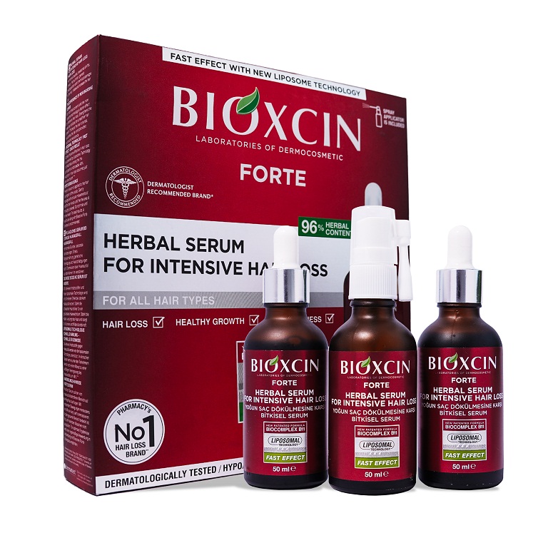 پک ۳ عددی سرم مو گیاهی ضد ریزش و تقویت کننده بیوکسین Bioxcin مدل فورت مناسب انواع مو حجم ۵۰ میل