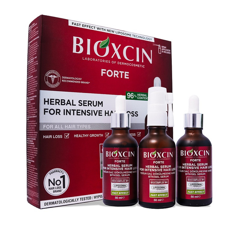 پک ۳ عددی سرم مو گیاهی ضد ریزش و تقویت کننده بیوکسین Bioxcin مدل فورت مناسب انواع مو حجم ۵۰ میل