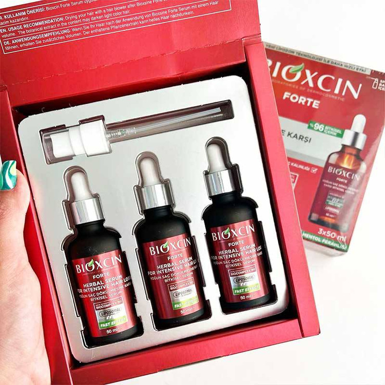 پک ۳ عددی سرم مو گیاهی ضد ریزش و تقویت کننده بیوکسین Bioxcin مدل فورت مناسب انواع مو حجم ۵۰ میل