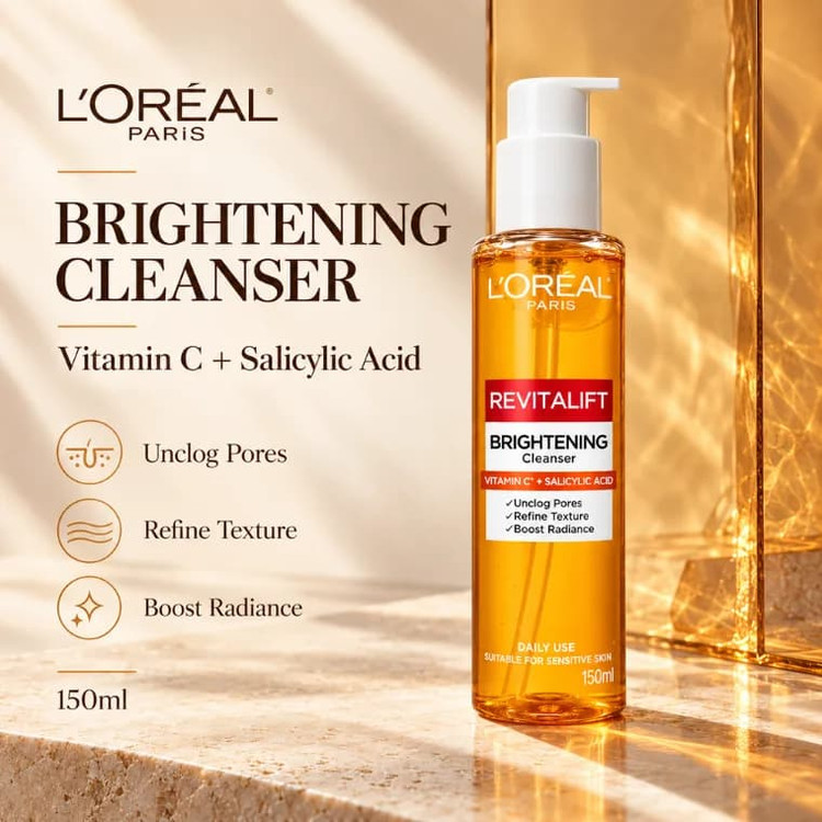 ژل شستشوی ضد لک ، شفاف و روشن کننده پوست لورآل L'Oreal مدل رویتالیفت Revitalift حاوی ویتامین سی و سالسیلیک اسید حجم ۱۵۰ میل