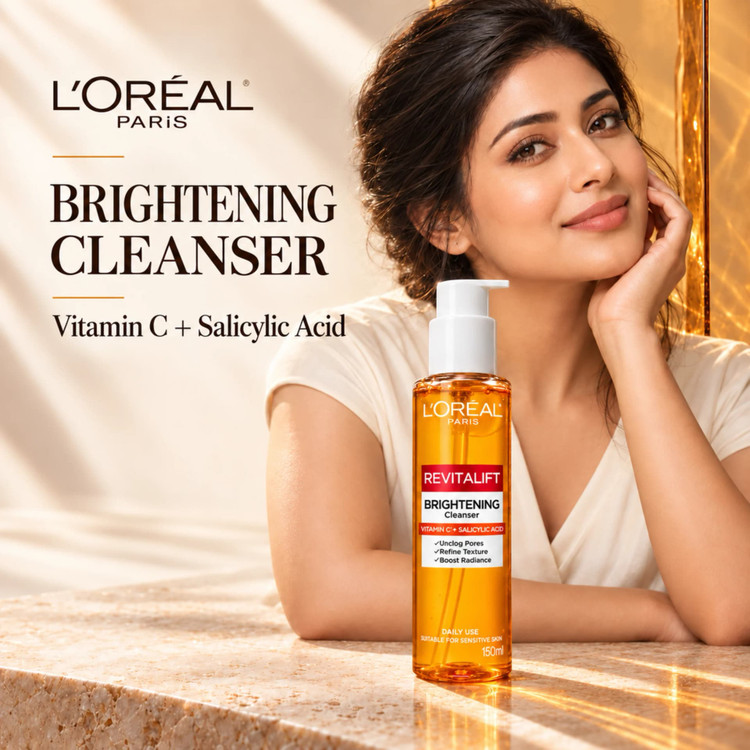 ژل شستشوی ضد لک ، شفاف و روشن کننده پوست لورآل L'Oreal مدل رویتالیفت Revitalift حاوی ویتامین سی و سالسیلیک اسید حجم ۱۵۰ میل