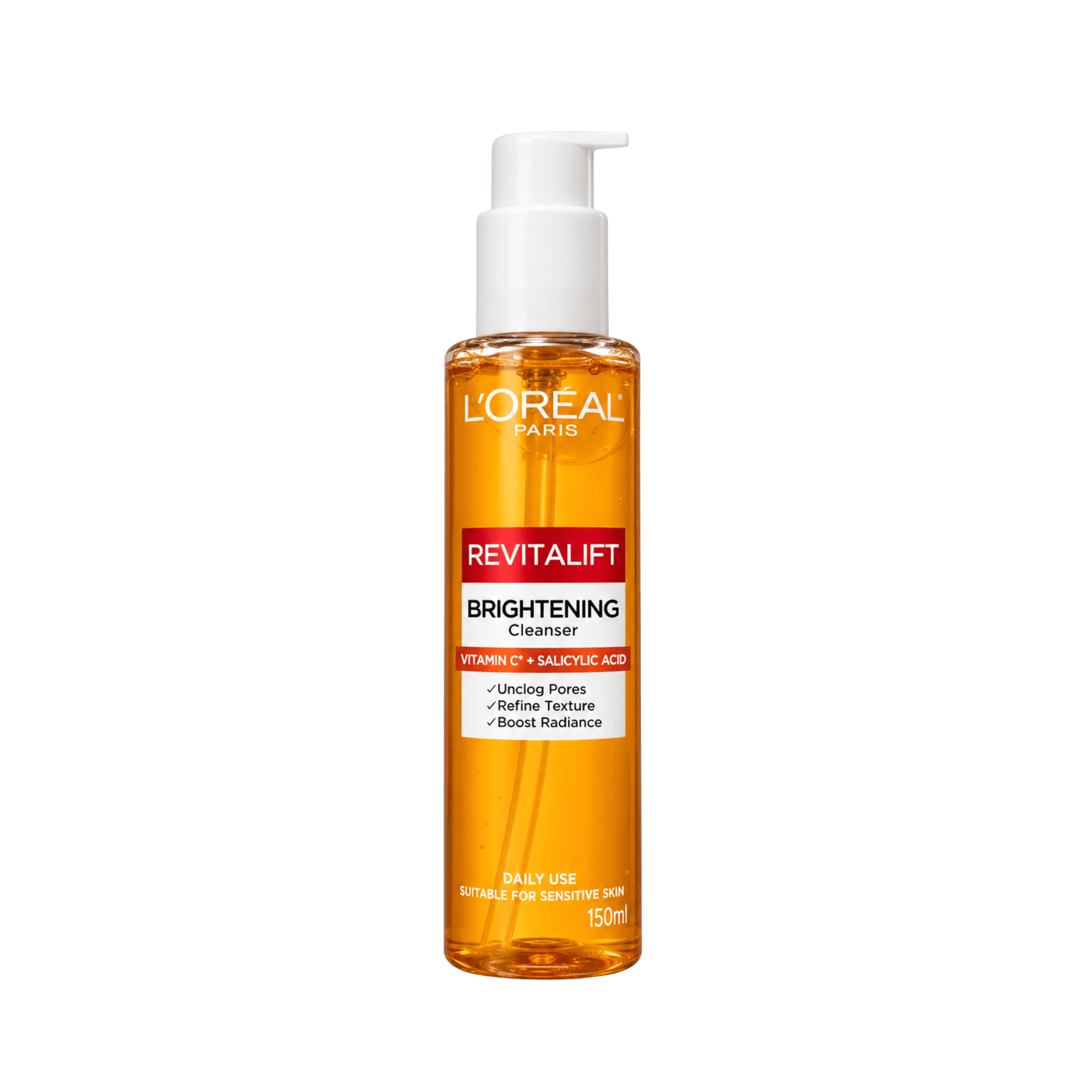 ژل شستشوی ضد لک ، شفاف و روشن کننده پوست لورآل L'Oreal مدل رویتالیفت Revitalift حاوی ویتامین سی و سالسیلیک اسید حجم ۱۵۰ میل