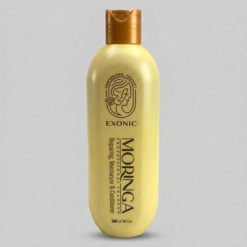 شامپو ضد ریزش ، ترمیم کننده ، تقویت کننده و نرم کننده مو مورینگا Moringa مدل اکسونیک Exonic حجم ۳۰۰ میل