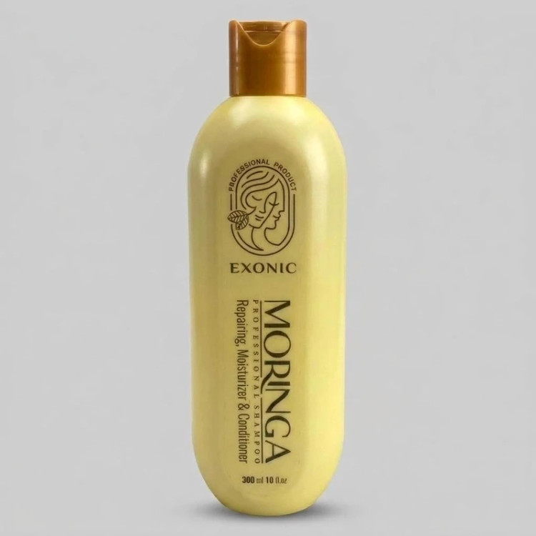 شامپو ضد ریزش ، ترمیم کننده ، تقویت کننده و نرم کننده مو مورینگا Moringa مدل اکسونیک Exonic حجم ۳۰۰ میل