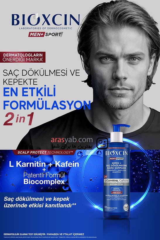 شامپو ضدشوره و ضدریزش کافئین بیوکسین BIOXCIN حجم ۵۰۰ میل