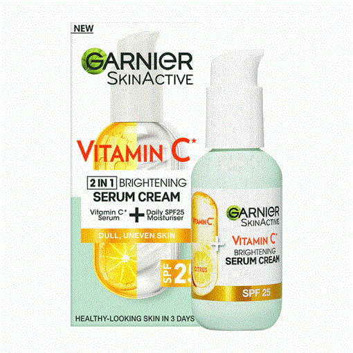 سرم کرم روشن کننده و ضد آفتاب 2 در 1  ویتامین سی گارنیر Garnier دارای SPF25 حجم ۵۰ میل