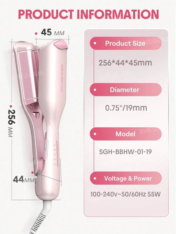 دستگاه فر موج ساحلی شیگلم SHEGLAM BEACH BABE سایز 19 میل رنگ صورتی BABY PINK