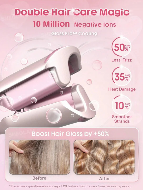 دستگاه فر موج ساحلی شیگلم SHEGLAM BEACH BABE سایز 19 میل رنگ صورتی BABY PINK