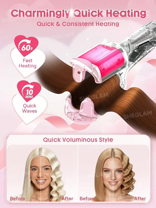 دستگاه فر موج ساحلی شیگلم SHEGLAM BEACH BABE سایز 19 میل رنگ صورتی BABY PINK