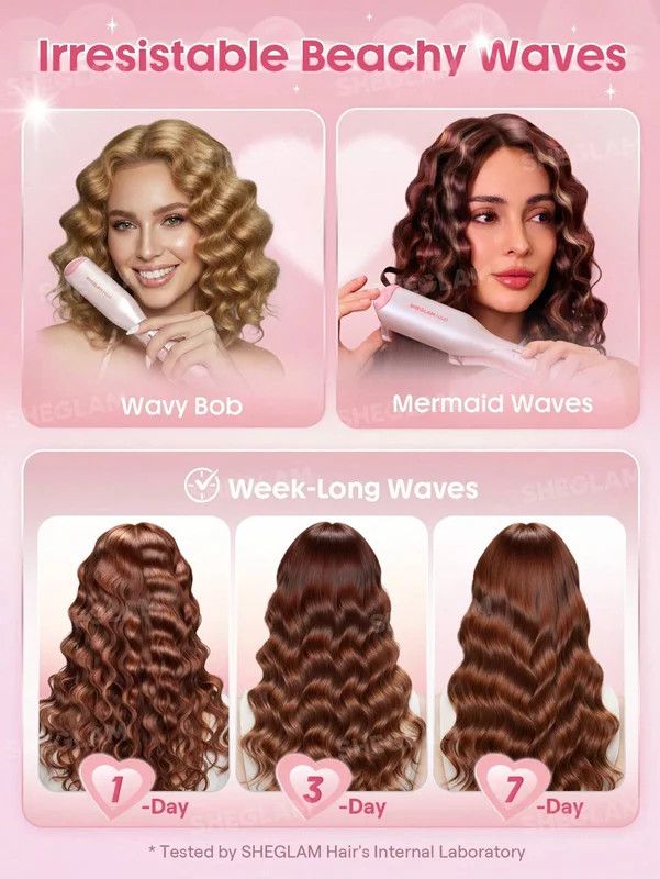 دستگاه فر موج ساحلی شیگلم SHEGLAM BEACH BABE سایز 19 میل رنگ صورتی BABY PINK