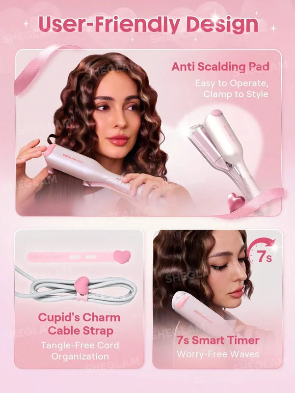 دستگاه فر موج ساحلی شیگلم SHEGLAM BEACH BABE سایز 19 میل رنگ صورتی BABY PINK