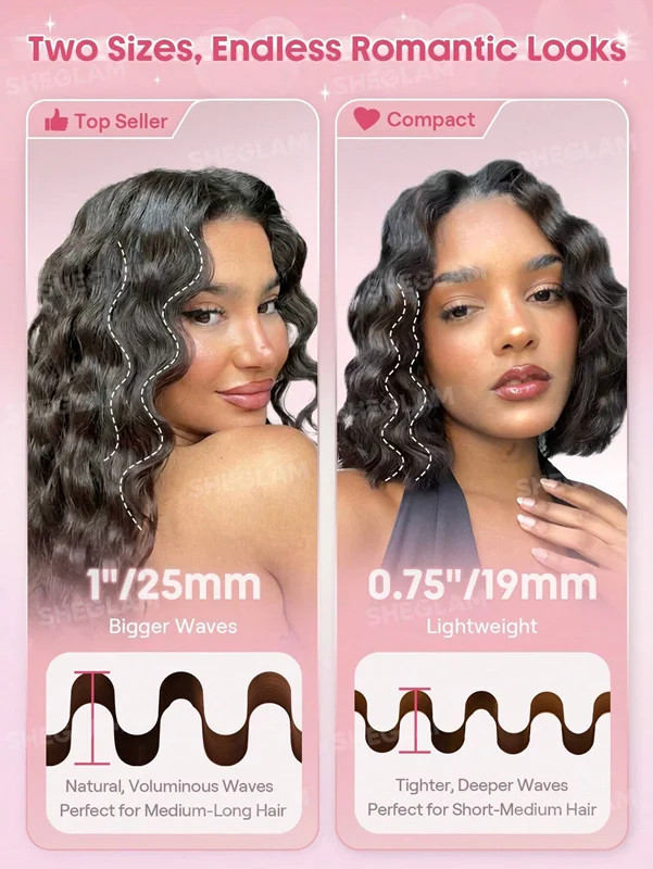 دستگاه فر موج ساحلی شیگلم SHEGLAM BEACH BABE سایز 19 میل رنگ صورتی BABY PINK