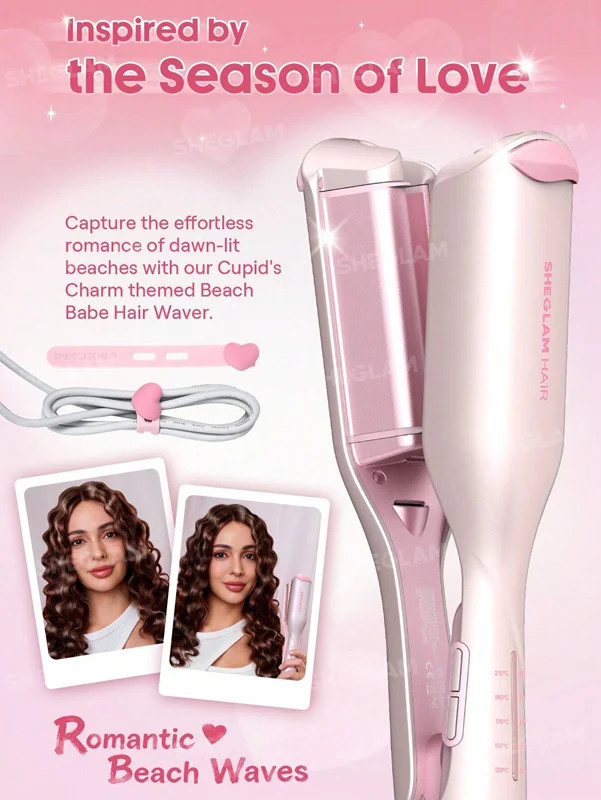 دستگاه فر موج ساحلی شیگلم SHEGLAM BEACH BABE سایز 19 میل رنگ صورتی BABY PINK