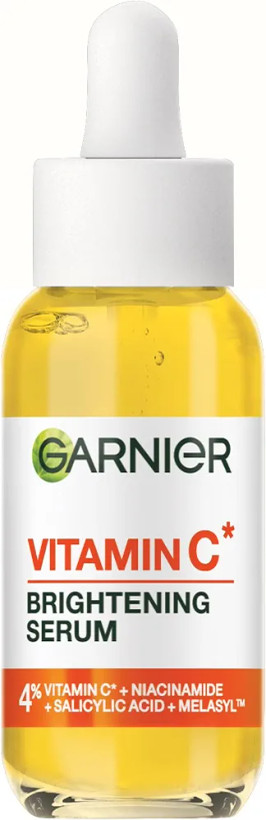 سرم ویتامین سی پلاس ۴٪ گارنیر Garnier اصل آلمان به همراه نیاسینامید و سالسیلیک اسید و ملاسیل ضد جوش ، شفاف ، روشن کننده ،ضد لک و درخشان کننده پوست حجم 30 میل