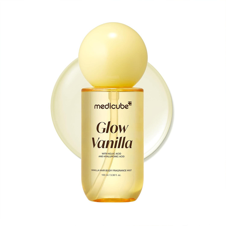 میست آبرسان و خوشبو کننده مو و بدن مدی کیوب Medicube مدل گلو وانیلا Glow Vanilla با رایحه وانیل حاوی کوجیک اسید و هیالورونیک اسید حجم ۱۰۰ میل